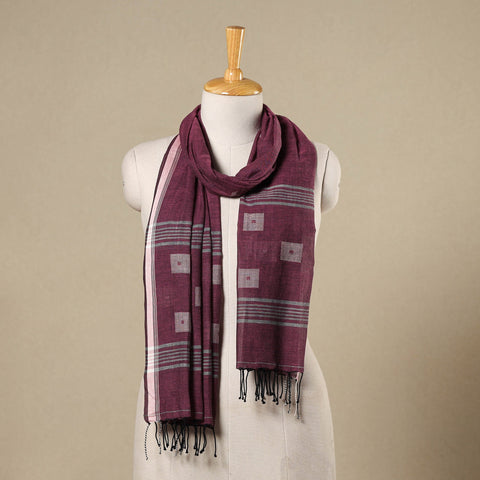 Purple - handloom cotton phulia jamdani stole with tassels