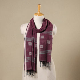 Purple - handloom cotton phulia jamdani stole with tassels