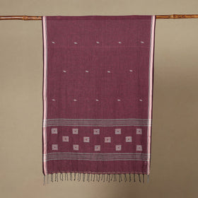 Purple - handloom cotton phulia jamdani stole with tassels