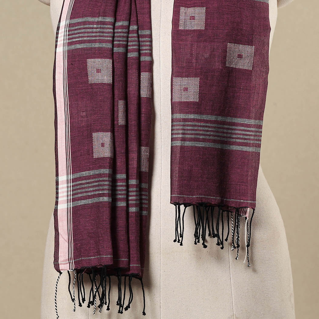 Purple - handloom cotton phulia jamdani stole with tassels