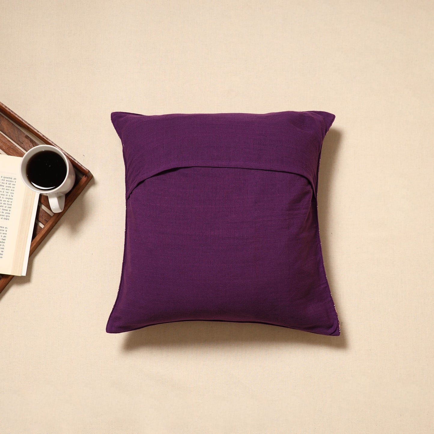 Purple - handloom cotton urmul kashida stitch cushion cover