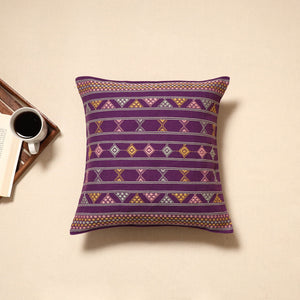 Purple - handloom cotton urmul kashida stitch cushion cover