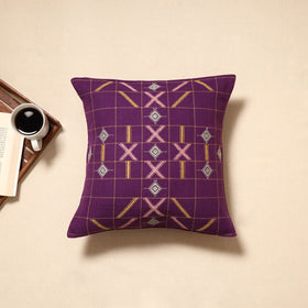 Purple - handloom cotton urmul kashida stitch cushion cover