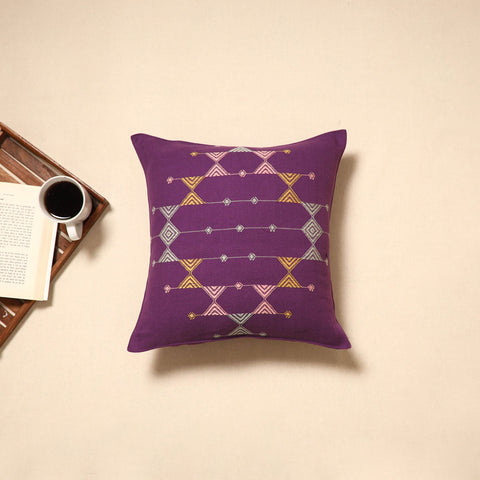 Purple - handloom cotton urmul kashida stitch cushion cover