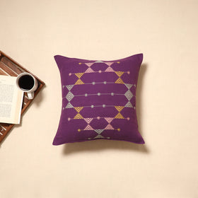 Purple - handloom cotton urmul kashida stitch cushion cover