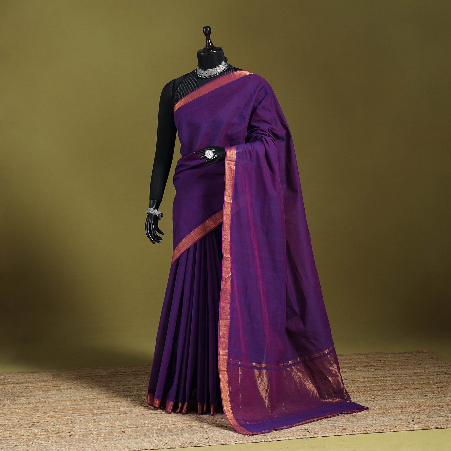 Purple - handloom cotton zari border mangalagiri saree 06