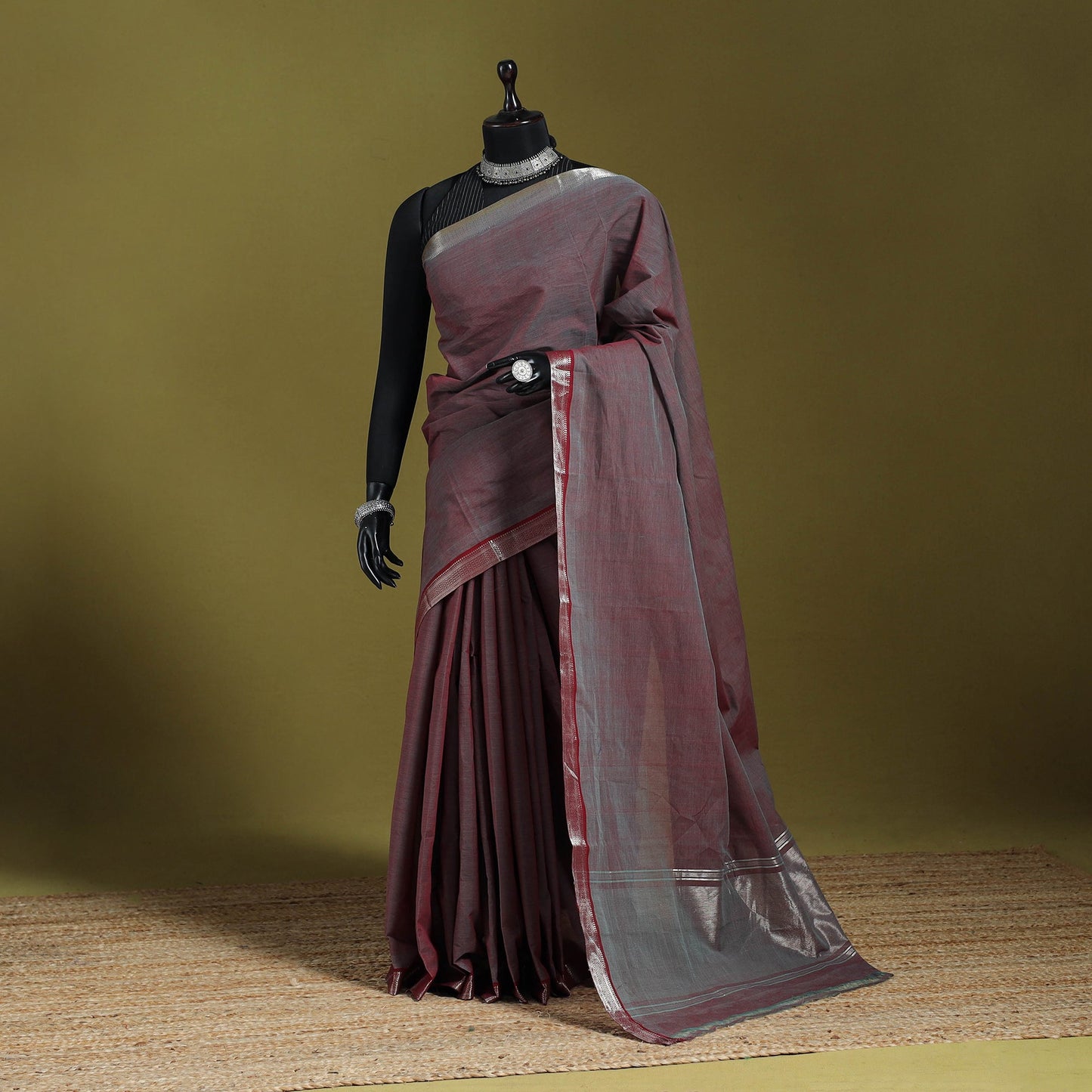 Purple - handloom cotton zari border mangalagiri saree 07