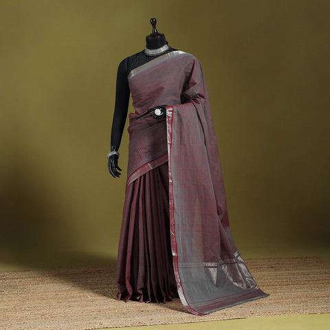 Purple - handloom cotton zari border mangalagiri saree 07