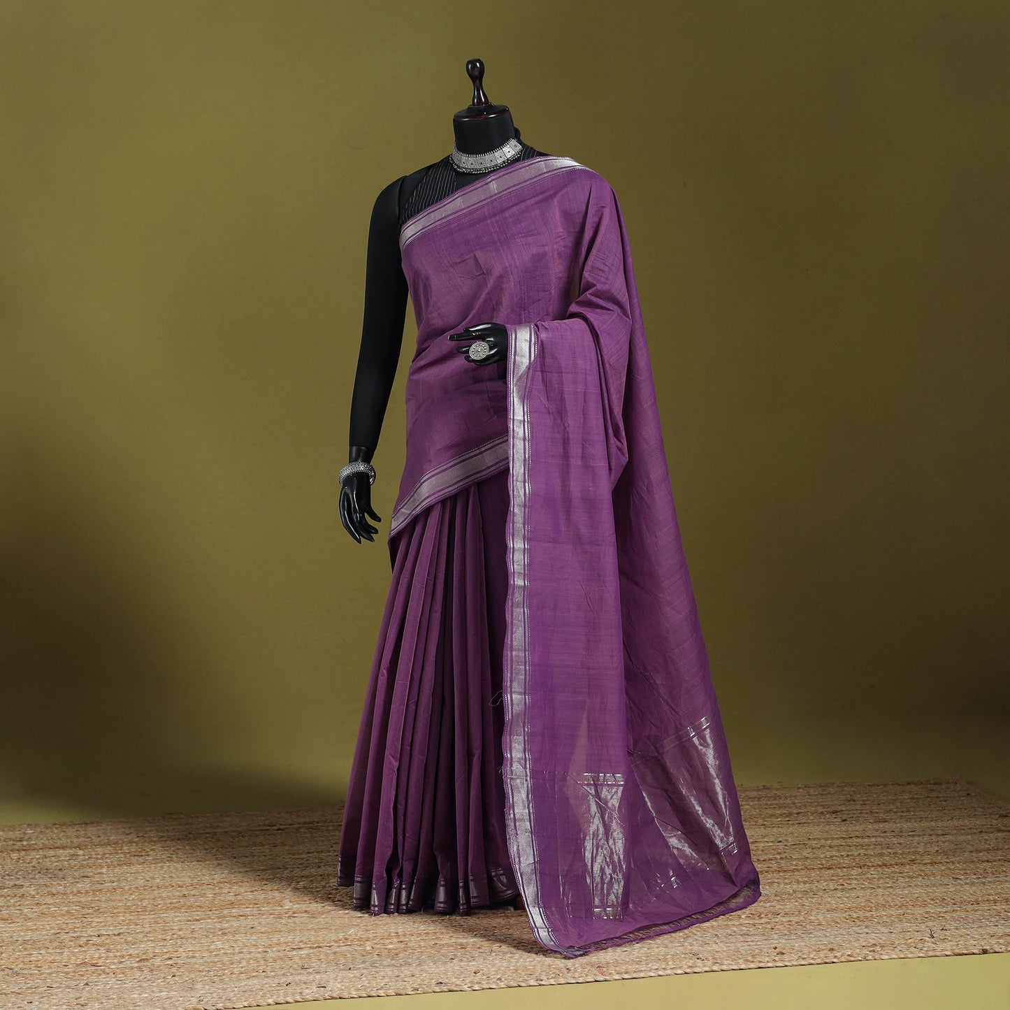 Purple - handloom cotton zari border mangalagiri saree 12
