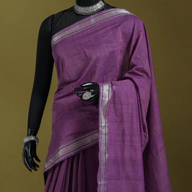 Purple - handloom cotton zari border mangalagiri saree 12