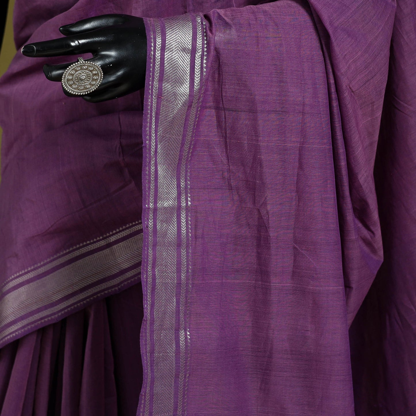 Purple - handloom cotton zari border mangalagiri saree 12