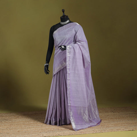 Purple - handloom cotton zari border mangalagiri saree 14