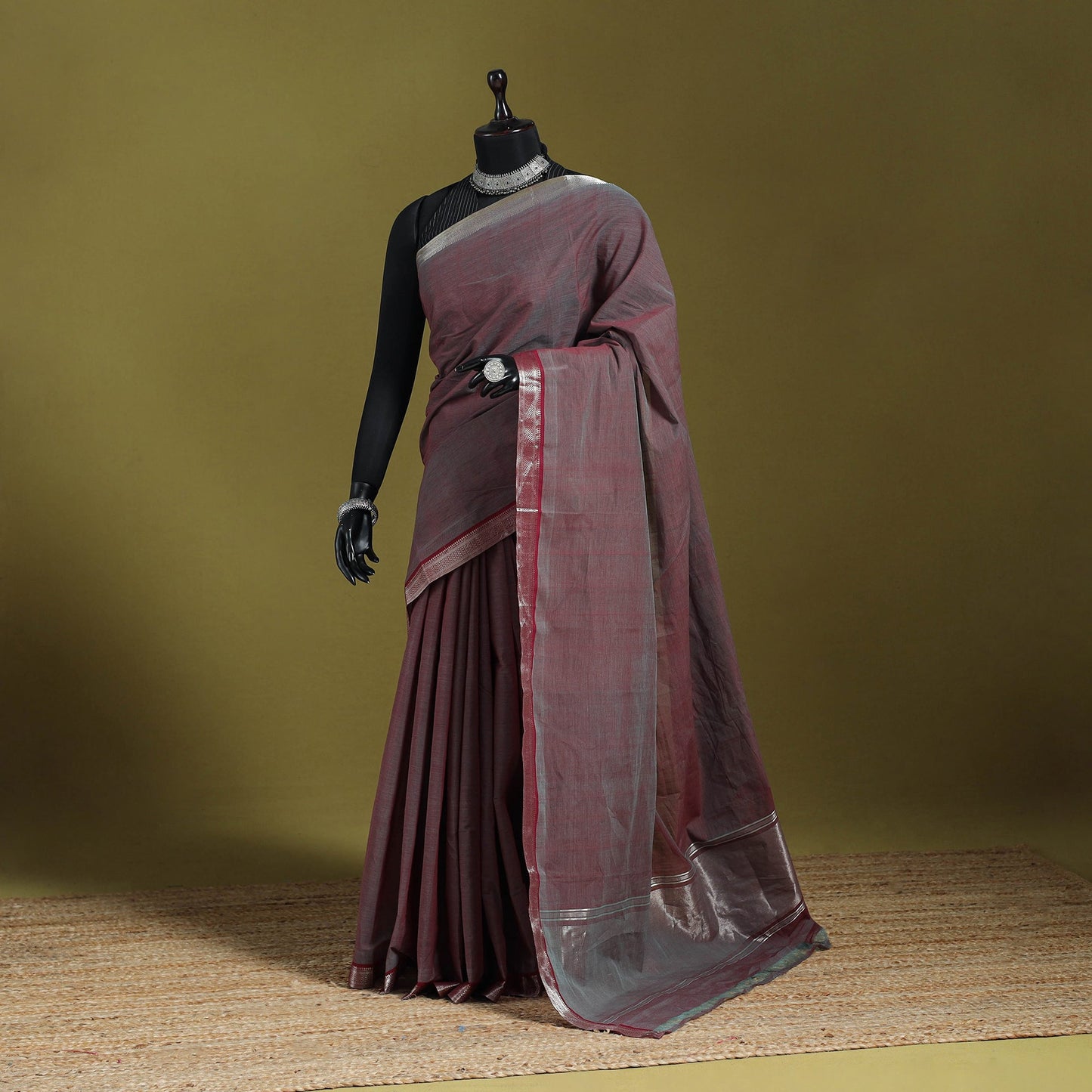 Purple - handloom cotton zari border mangalagiri saree 19