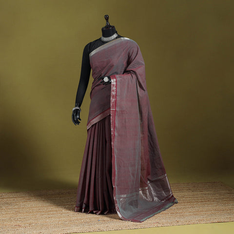 Purple - handloom cotton zari border mangalagiri saree 19