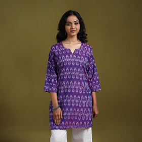 Handloom embroidered mercerised cotton short pochampally