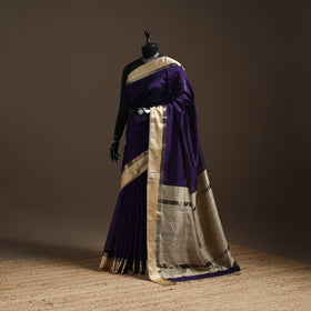 Purple - handloom maheshwari saree with ghicha pallu resham