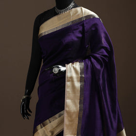 Purple - handloom maheshwari saree with ghicha pallu resham