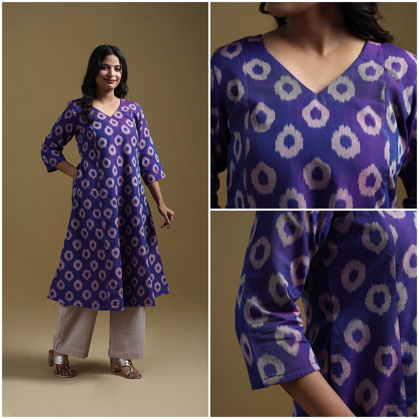 Handloom mercerised cotton pochampally ikat 2pc kurta set