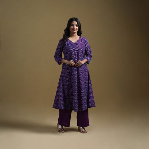 Handloom mercerised cotton pochampally ikat 2pc kurta set