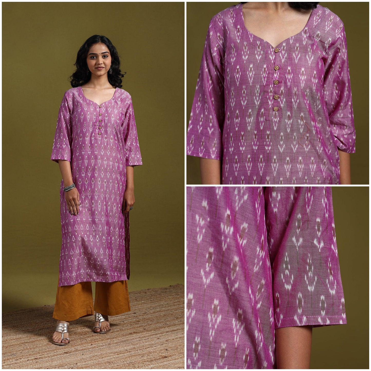 Handloom mercerised cotton straight pochampally ikat kurta