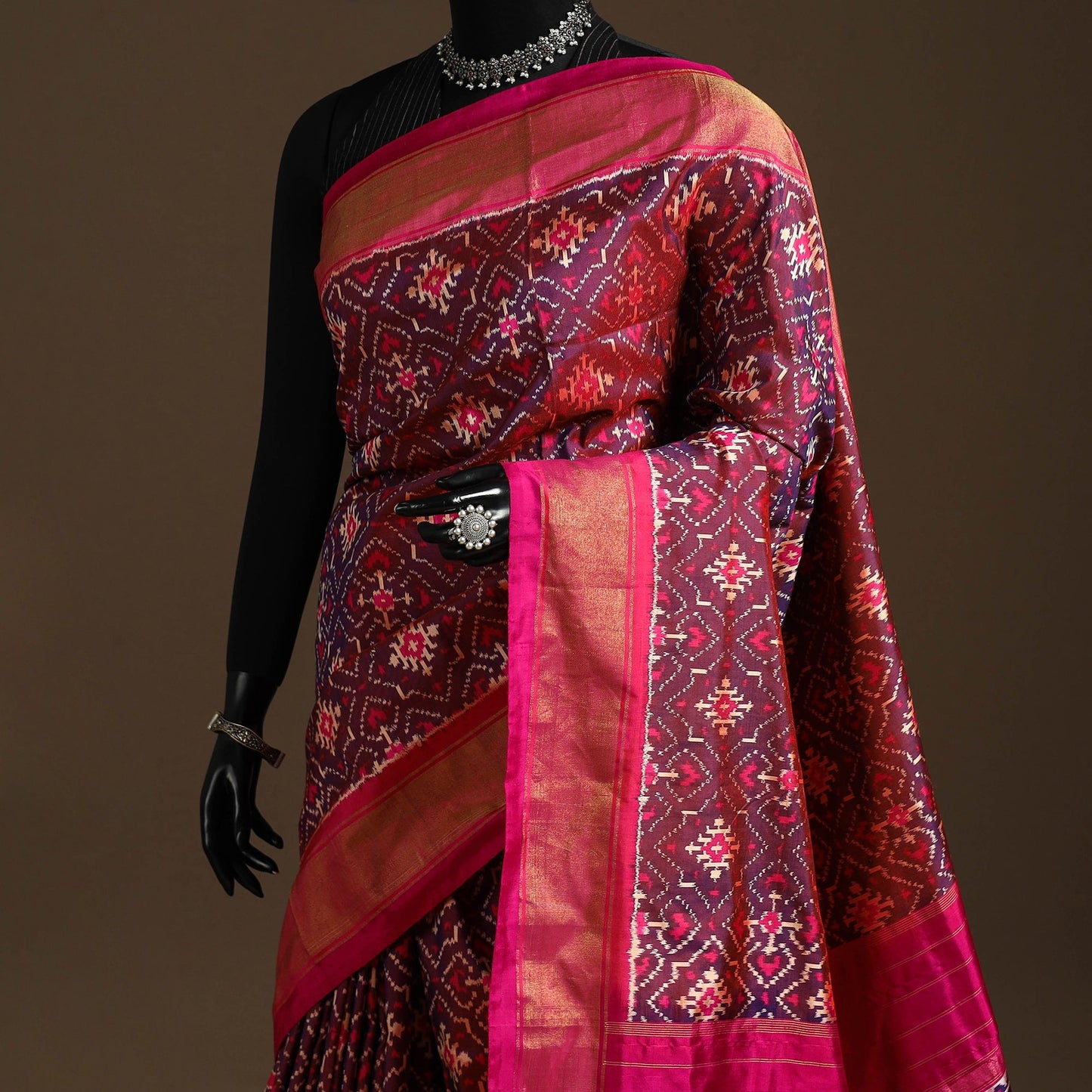 Handloom mulberry silk patola ikat pochampally saree 07