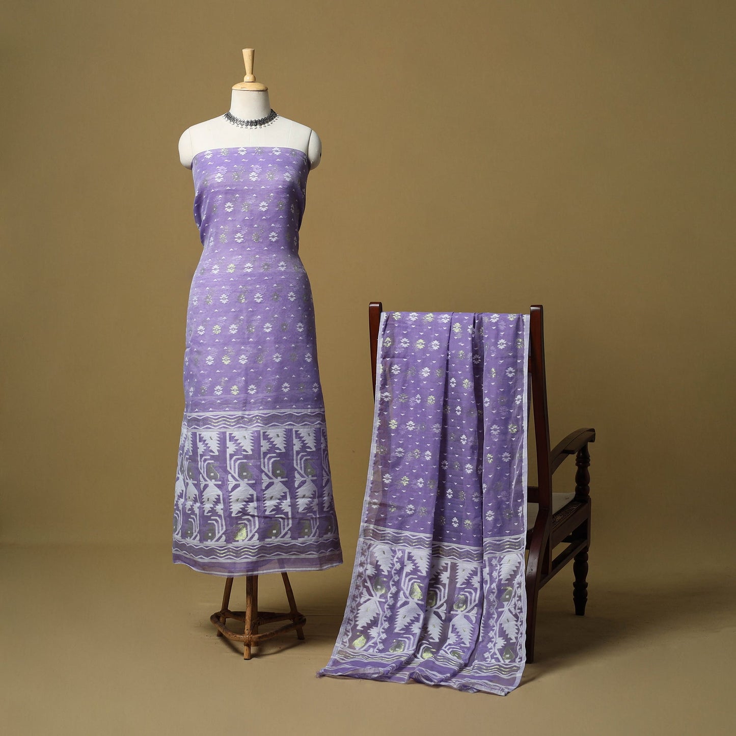 Purple - handloom phulia jamdani silk cotton 2pc unstitched