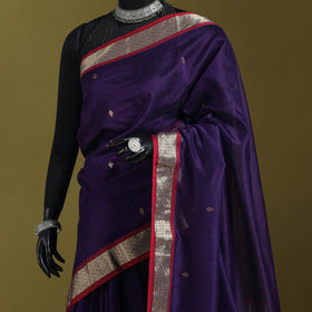 Purple - handloom silk cotton buti maheshwari saree