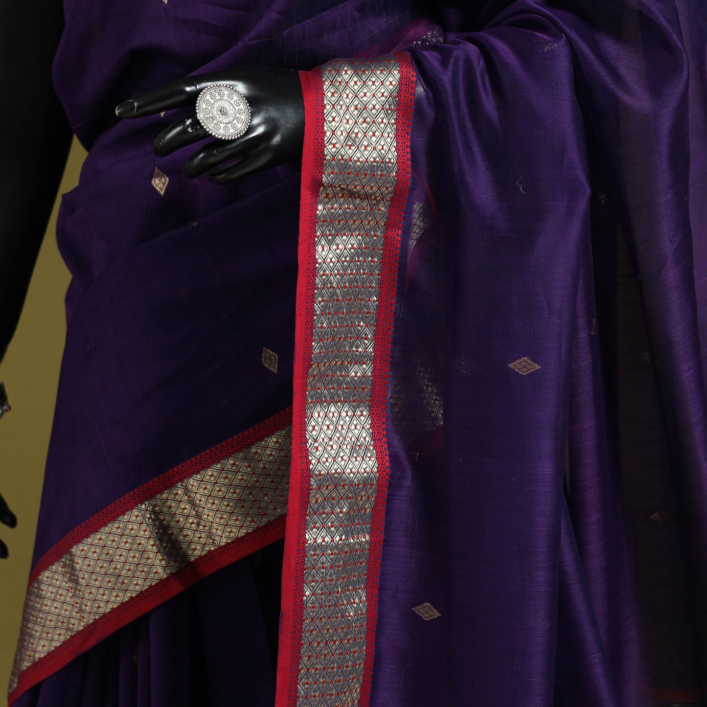 Purple - handloom silk cotton buti maheshwari saree