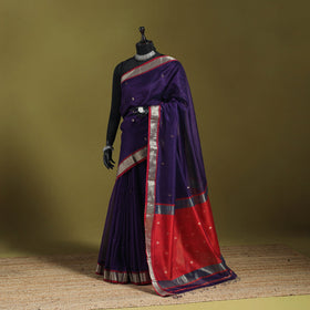 Purple - handloom silk cotton buti maheshwari saree