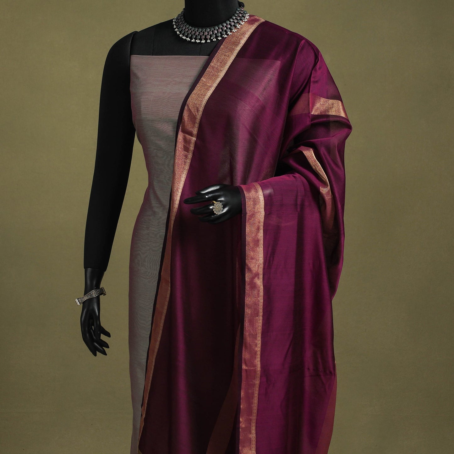 Purple - handloom silk cotton maheshwari dupatta 45