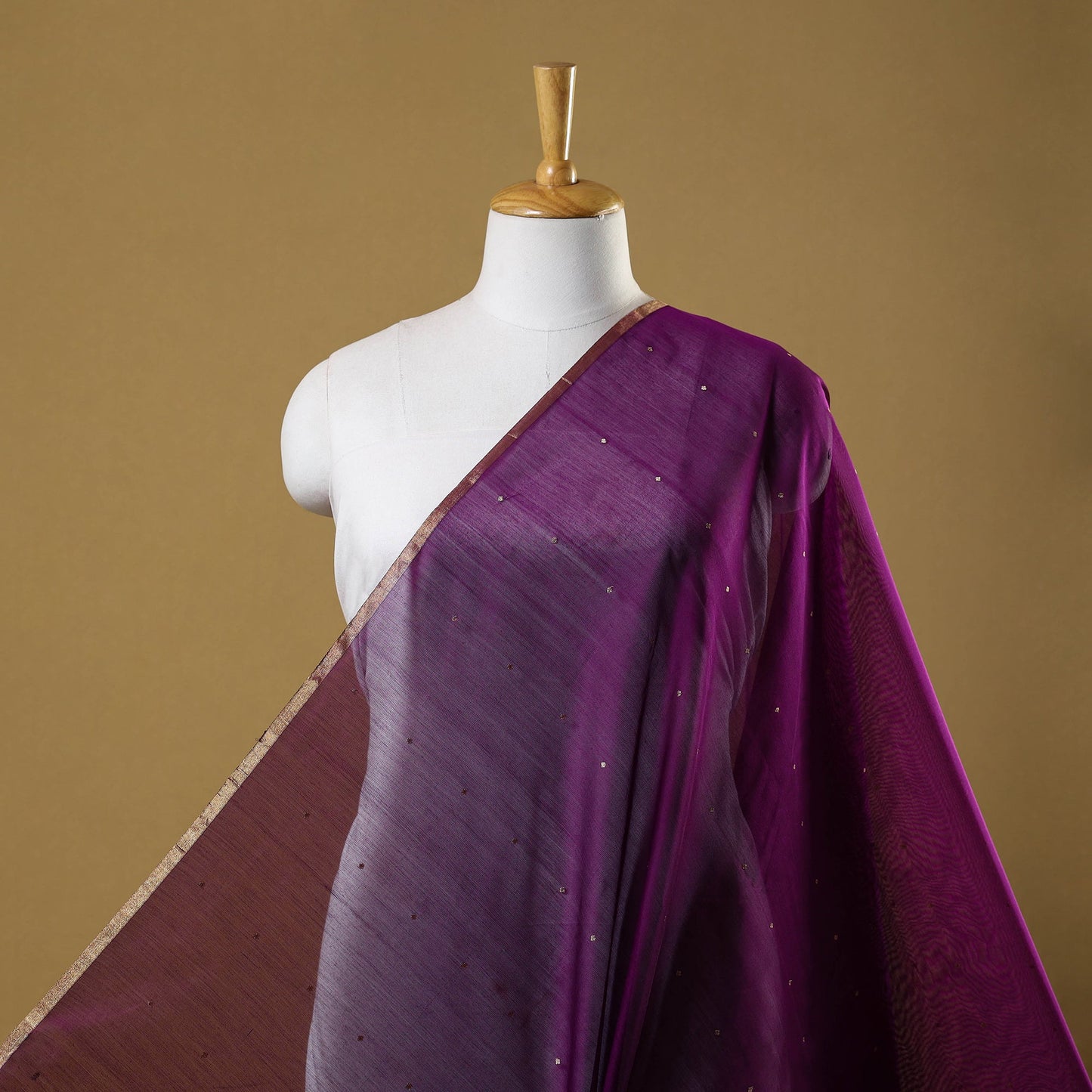 Purple Handloom Silk Cotton Zari Buti Chanderi Fabric