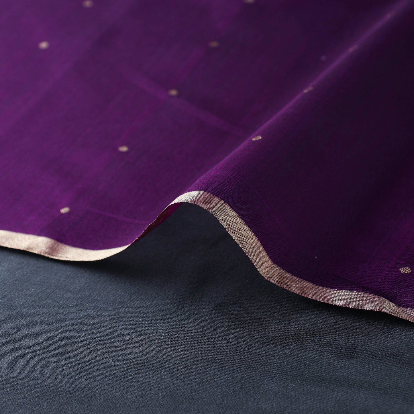 Purple Handloom Silk Cotton Zari Buti Chanderi Fabric