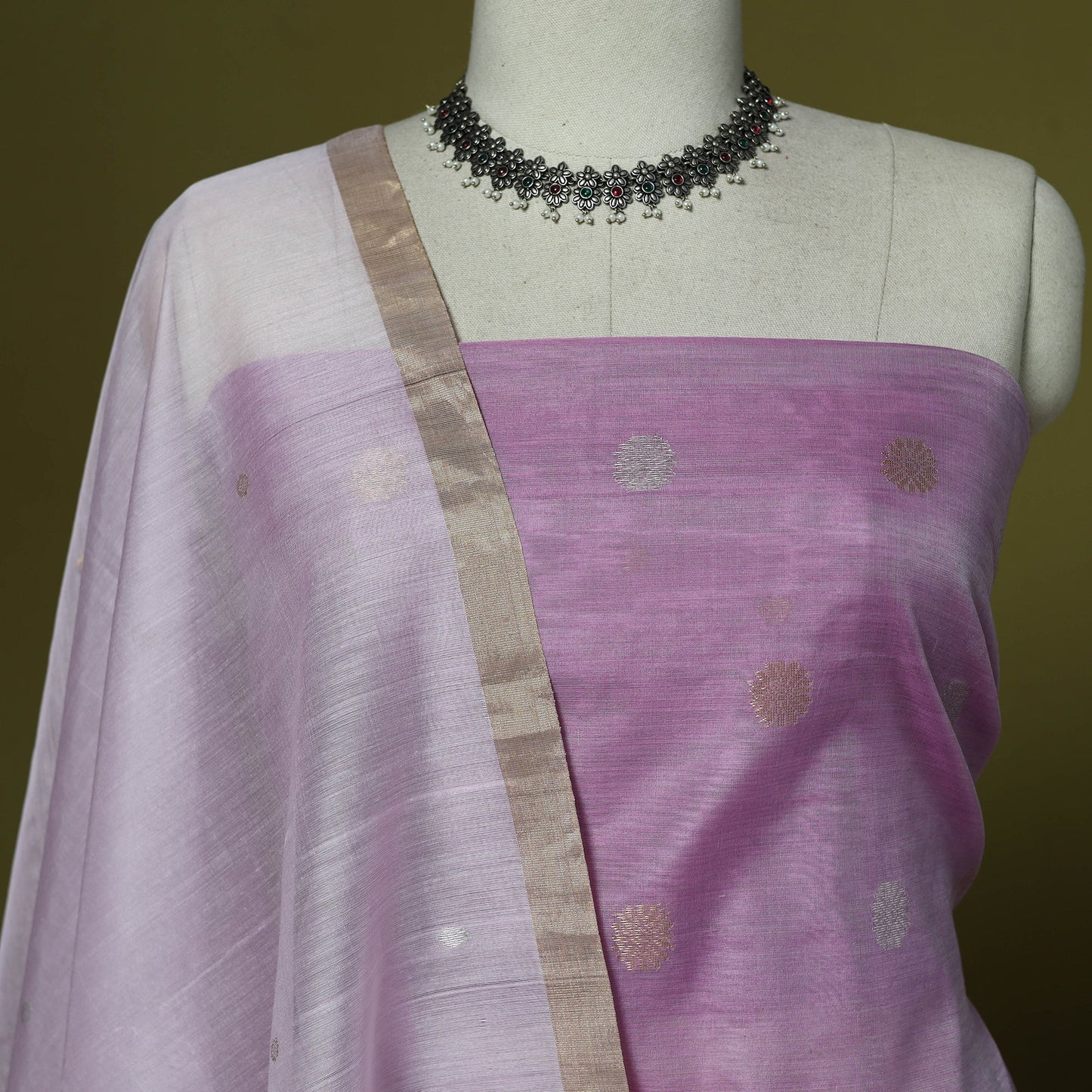 Handloom zari buti chanderi silk 2pc unstitched dress