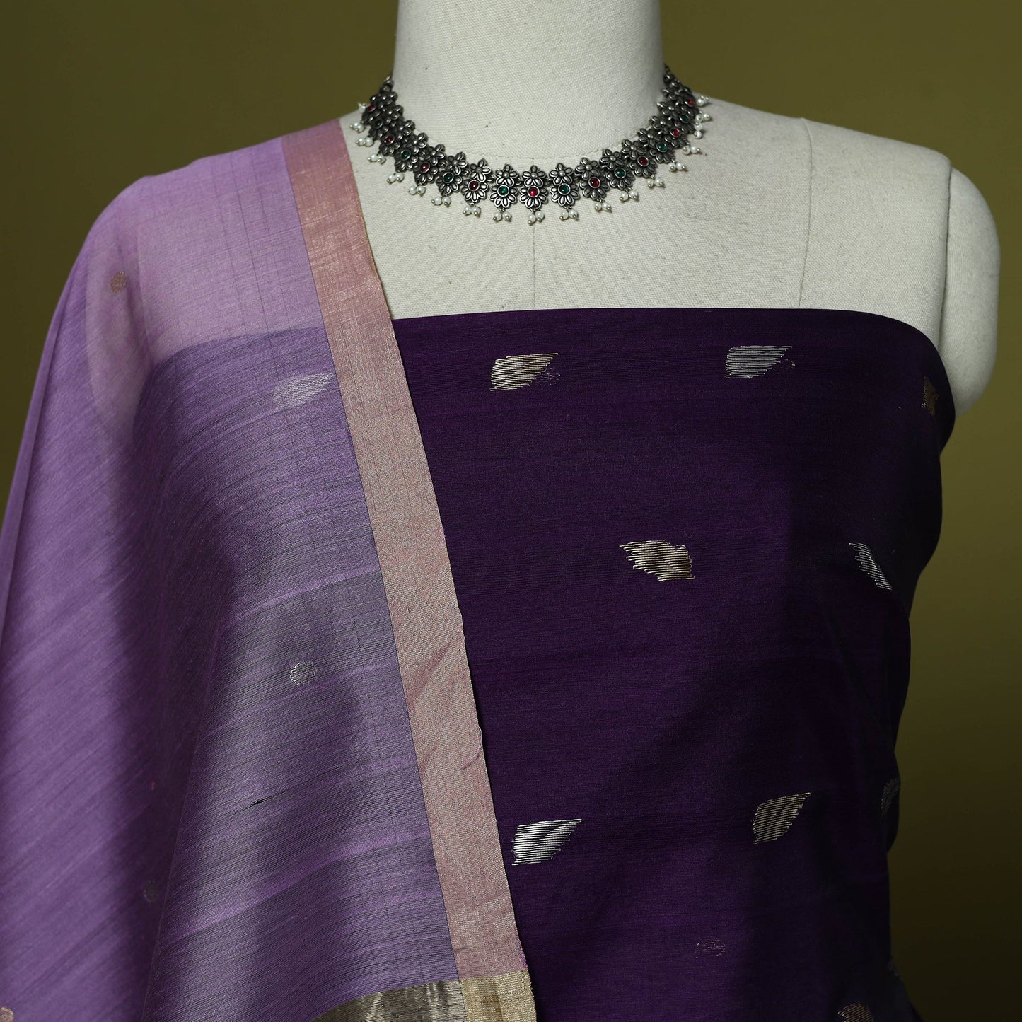 Handloom zari buti chanderi silk 2pc unstitched dress
