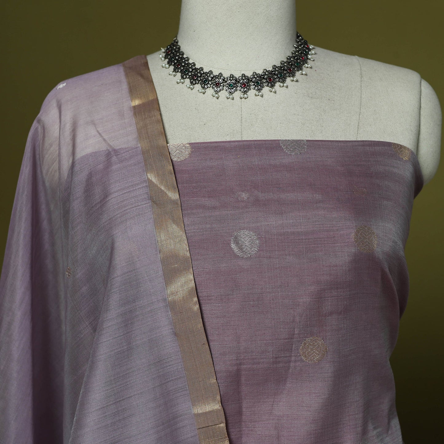 Handloom zari buti chanderi silk 2pc unstitched dress