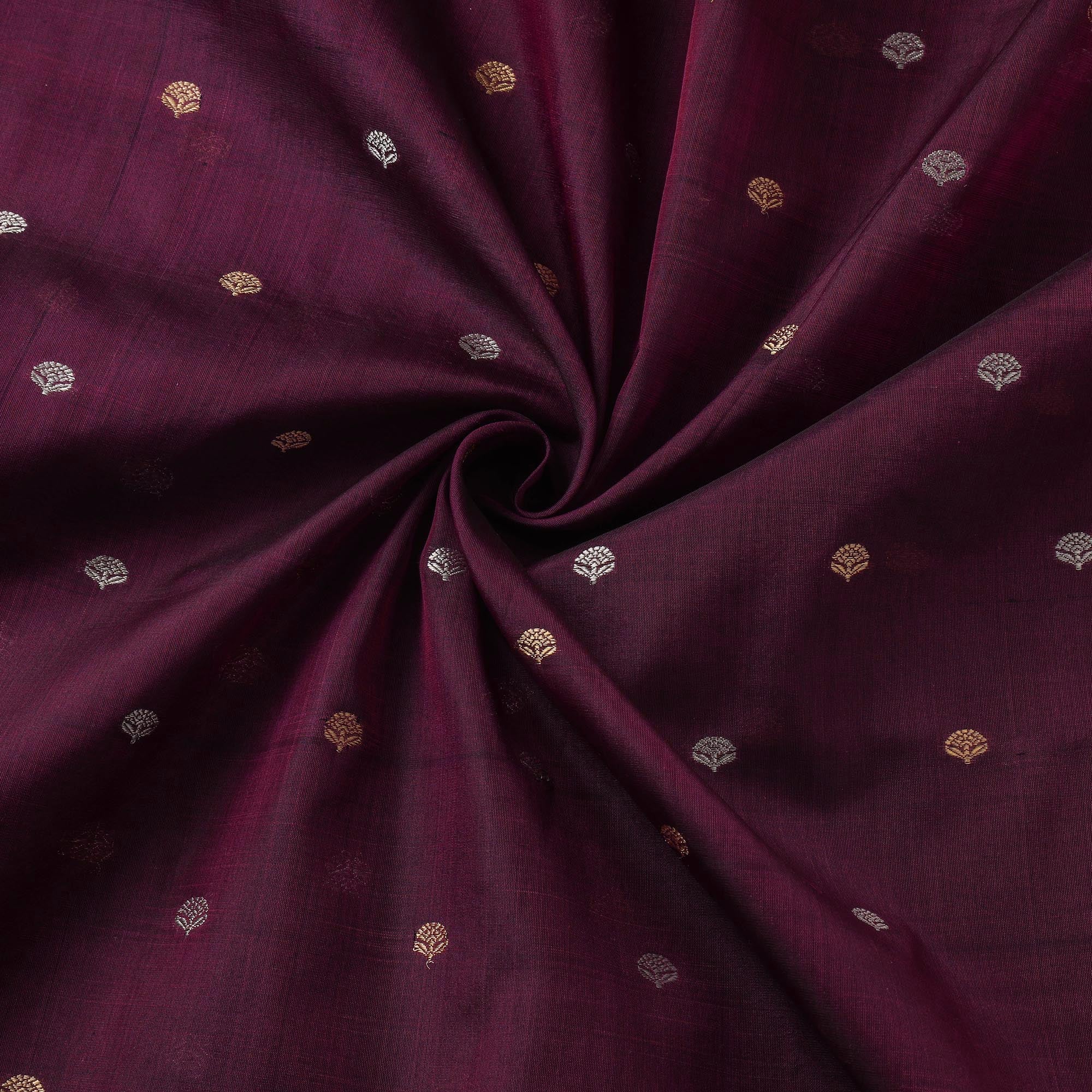 Buti Rug Mage Purple Handloom Zari Buti Pure Chanderi Silk Fabric