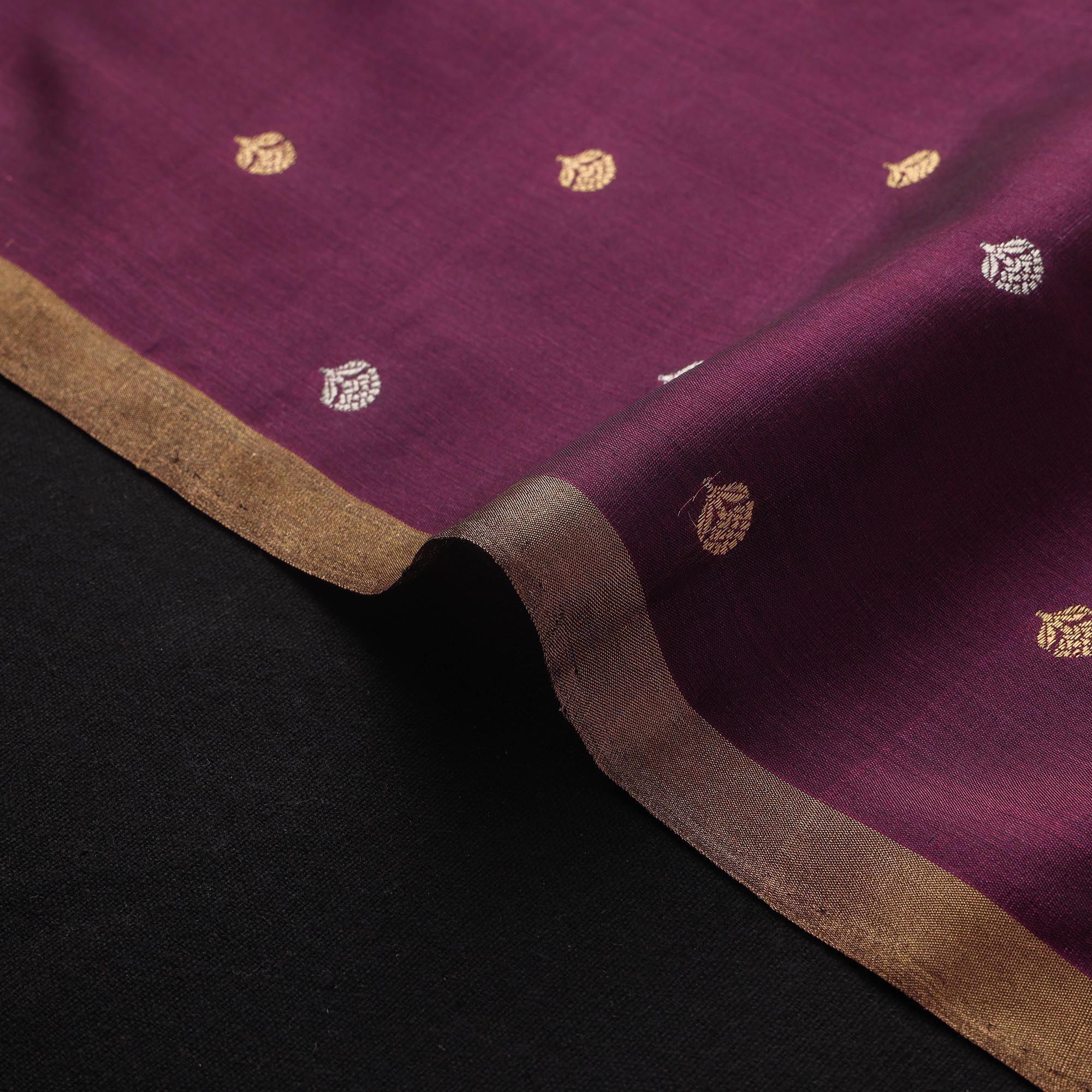 Buti Rug Mage Purple Handloom Zari Buti Pure Chanderi Silk Fabric