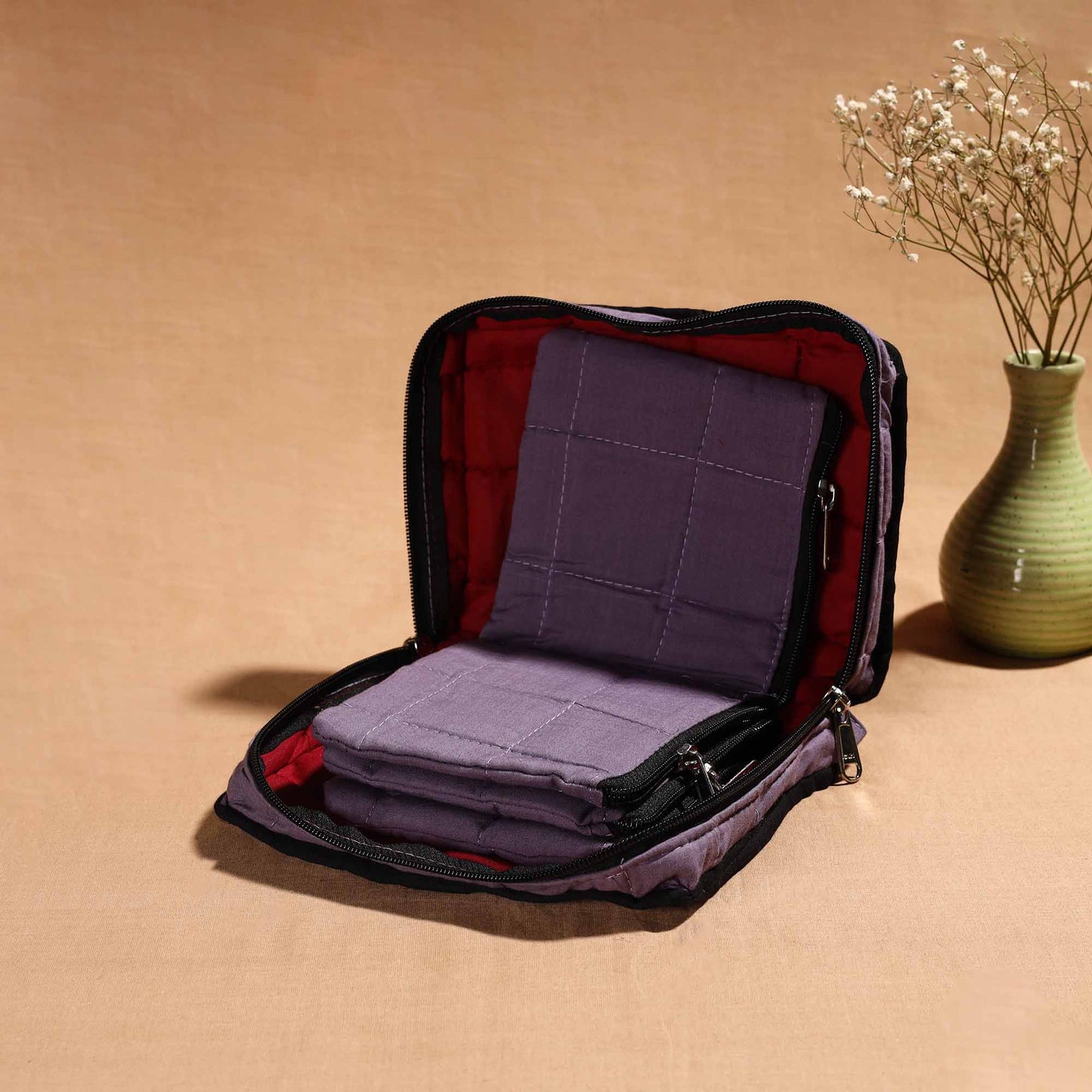  Purple Handmade 4 Pockets Cotton Jewellery Bag