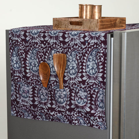 Purple Handmade Cotton Fridge Top Cover with Multiple Pockets
