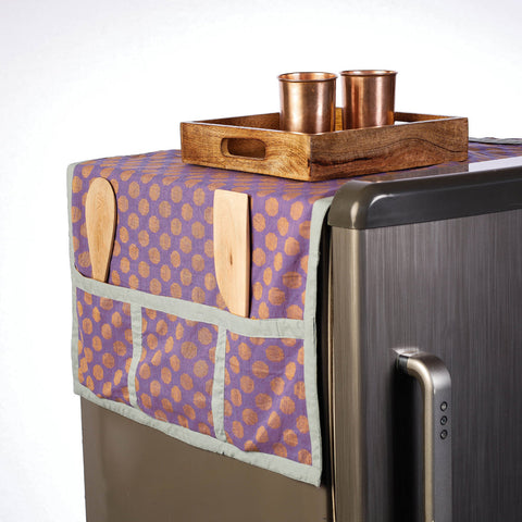 Purple Handmade Cotton Fridge Top Cover with Multiple Pockets