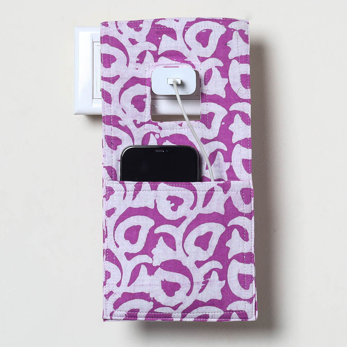 Purple Handmade Cotton Mobile Charging Holder