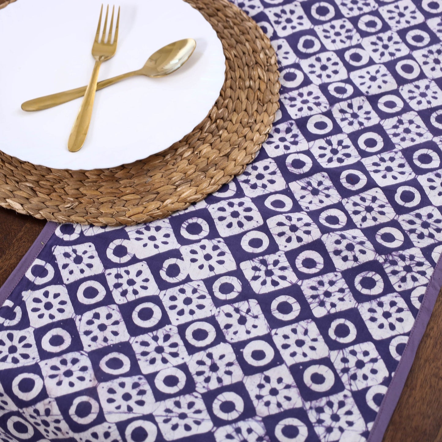Purple Handmade Cotton Table Runner