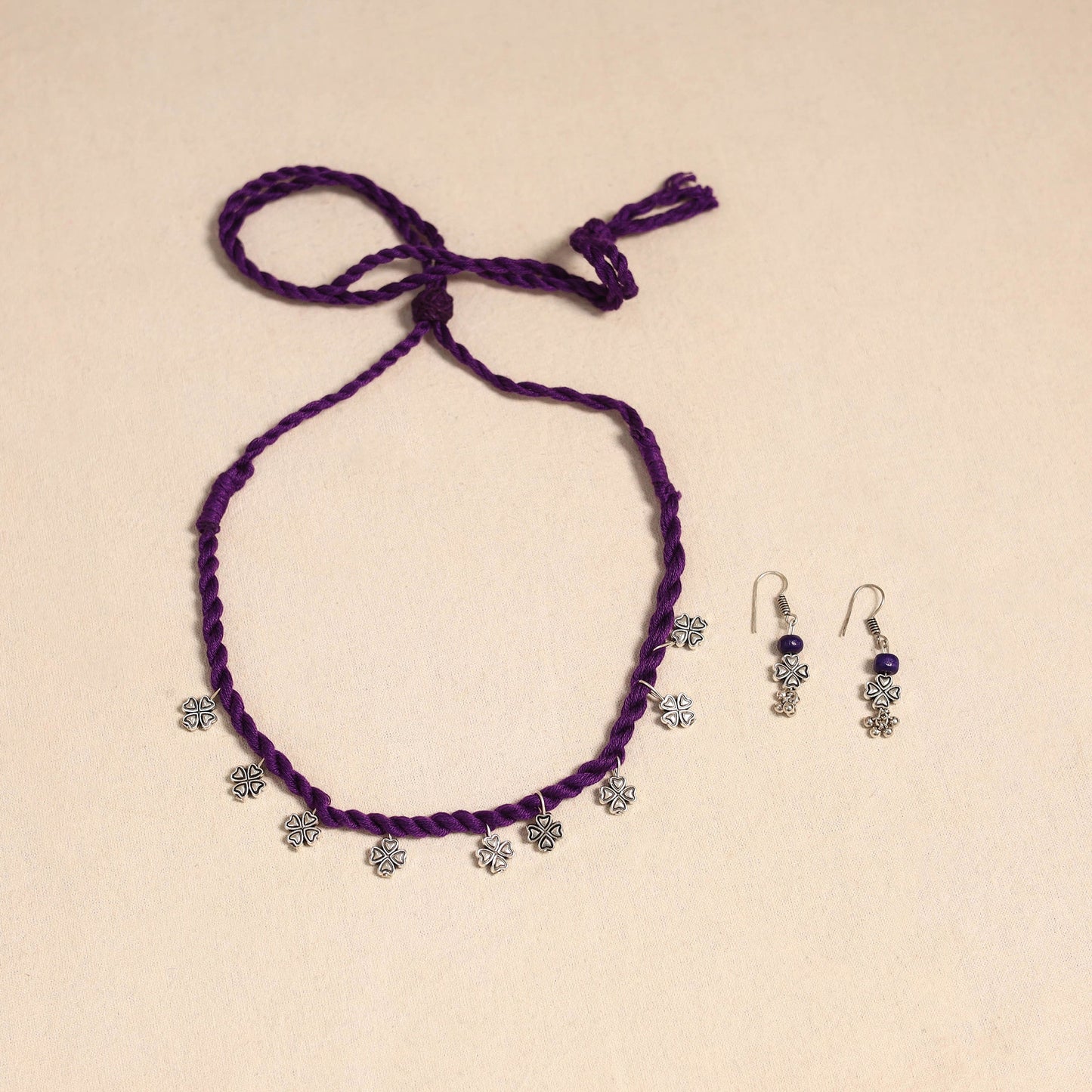 Purple - handmade german silver necklace set 06