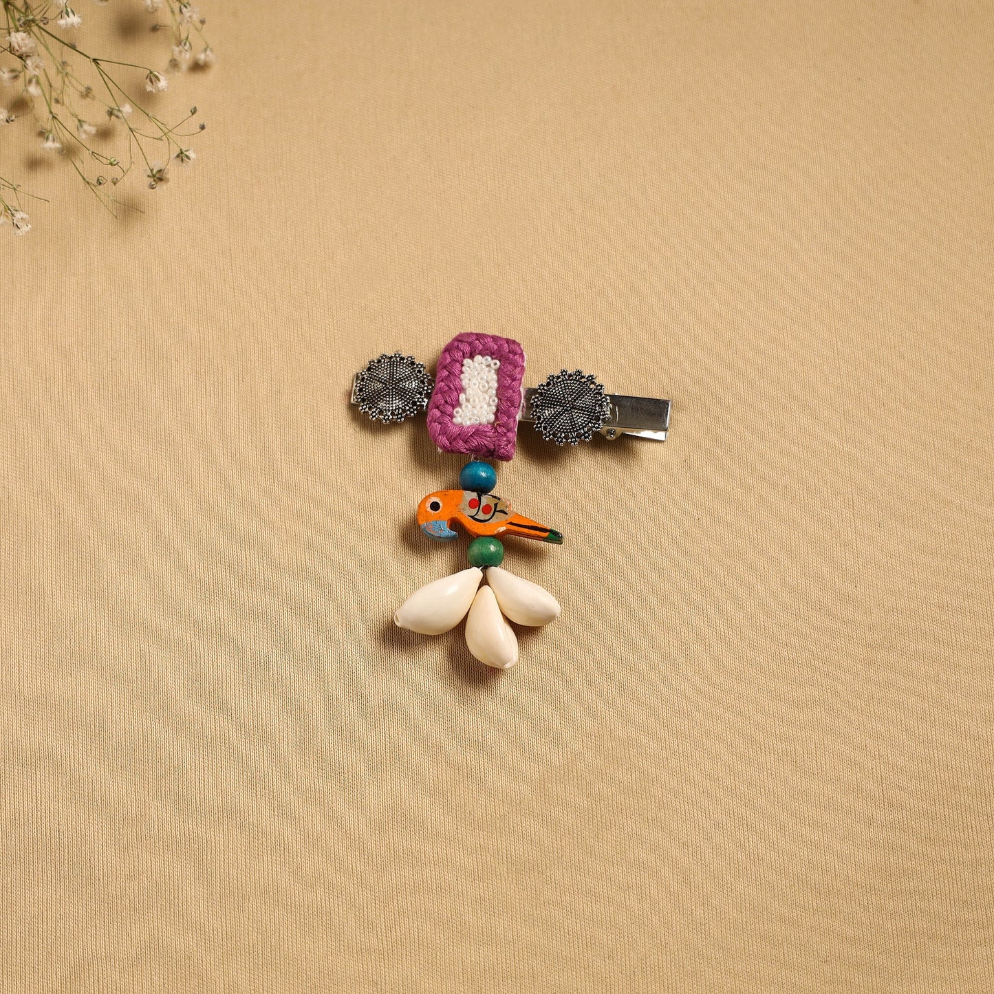 Handmade gs shell & thread work hair clip 29 - handcrafted