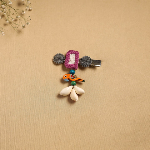 Handmade gs shell & thread work hair clip 29 - handcrafted