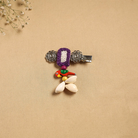 Handmade gs shell & thread work hair clip 44 - handcrafted