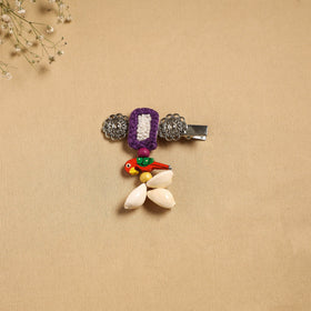 Handmade gs shell & thread work hair clip 44 - handcrafted
