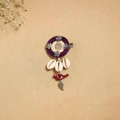 Handmade gs shell & thread work hair clip 53 - handcrafted