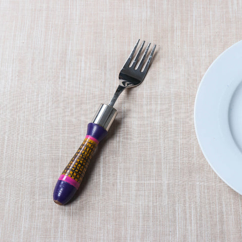 Purple Handmade Kutch Lacquered Wooden Handle Steel Fork