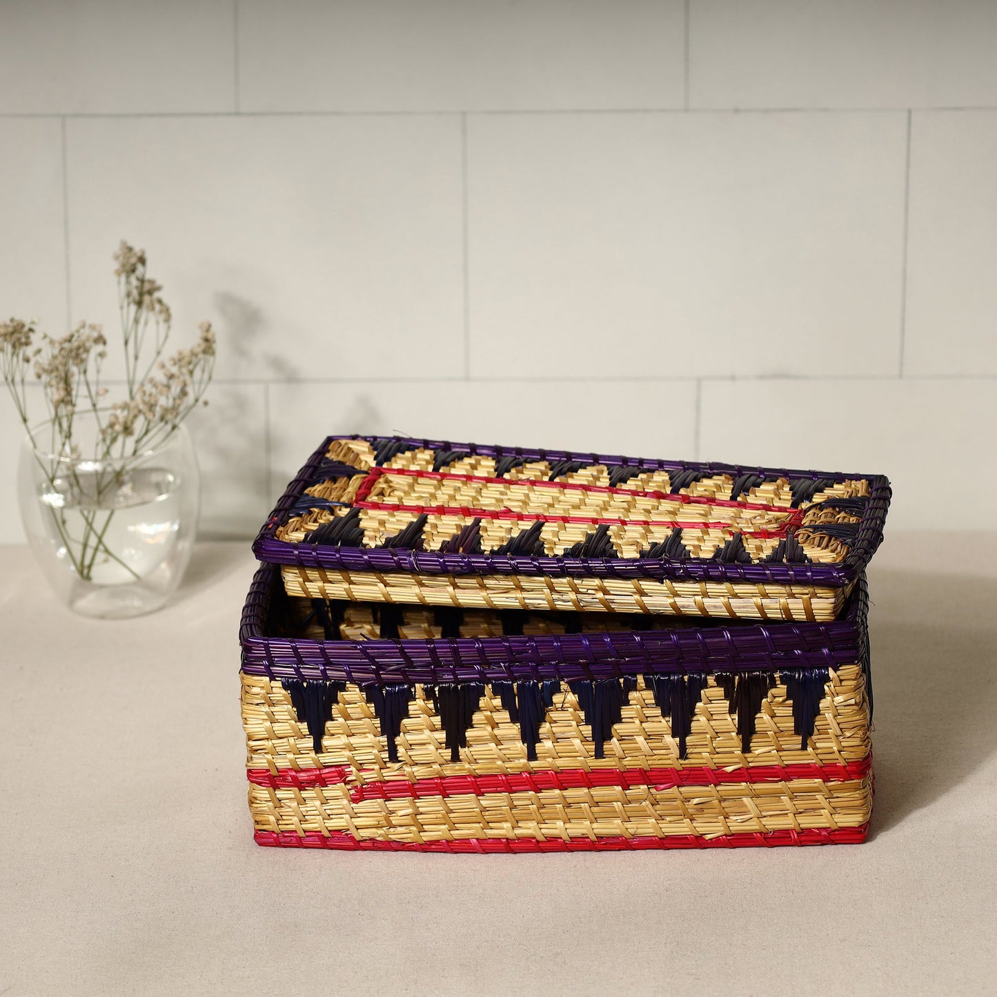  Handmade Sikki Grass Purple Multipurpose Utility Box 